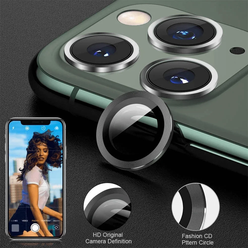 2 в 1 Защитное стекло для задней камеры + металлическое кольцо объектива iPhone 11 Pro Max