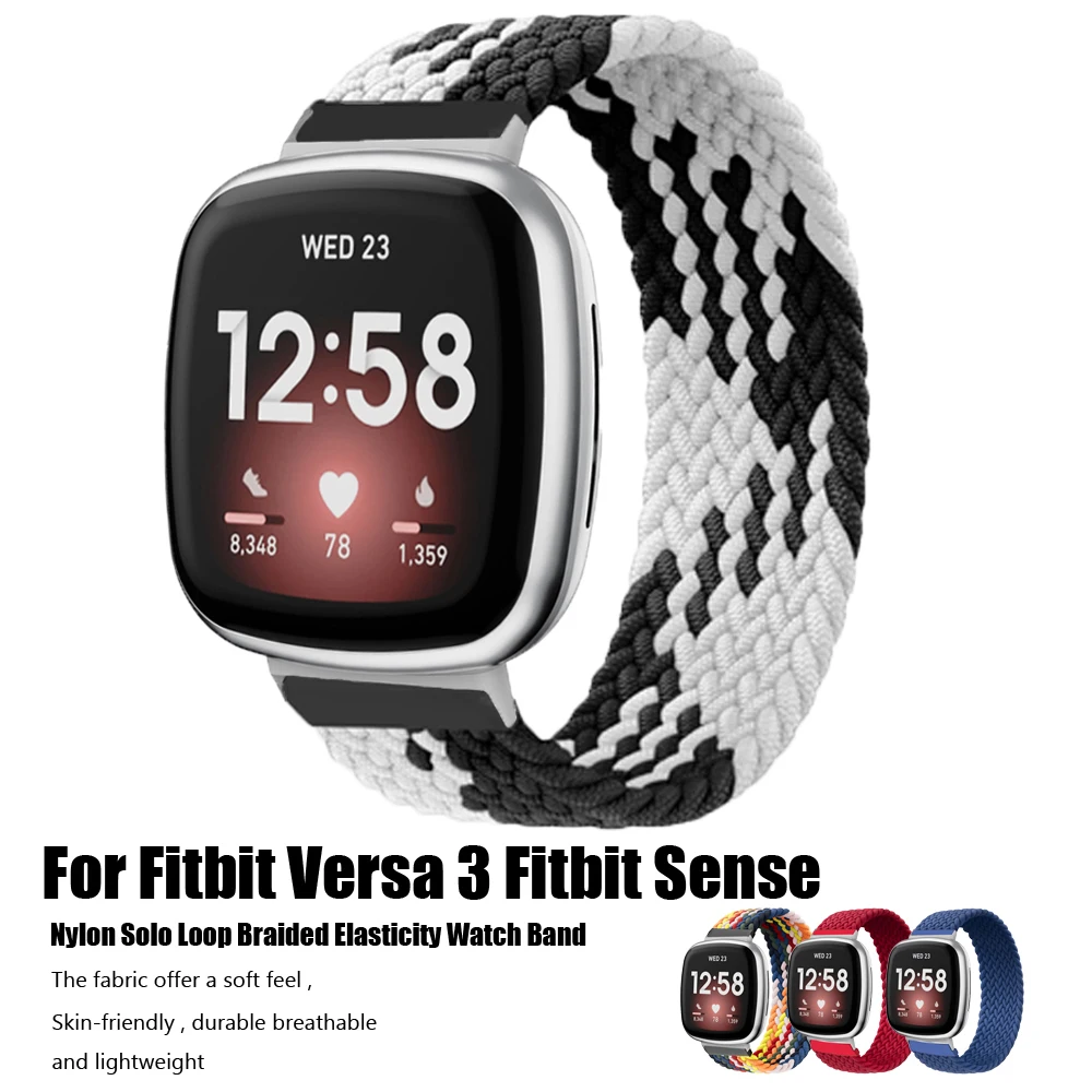 

Fabric Braided Solo Loop Straps For Fitbit Versa 3/Sense Smart Watch Metal Adapter Nylon Elastic Band For Fitbit Versa3 Correa