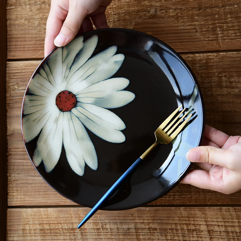 8 inch Vintage Handpainted Floral Plates Underglaze Ceramic Round Serving Dinner Plate Dish Retro Home Decor Kitchen Dinnerware | Дом и сад