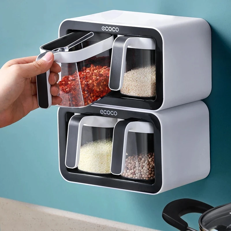 Wall Mount Spice Rack Organizer Sugar Bowl Salt Shaker Seasoning Container Spice Boxes With Spoons Kitchen Supplies Storage Set
Wall Mount Spice Rack Organizer Sugar Bowl Salt Shaker Seasoning Container Spice Boxes With Spoons Kitchen Supplies Storage Set