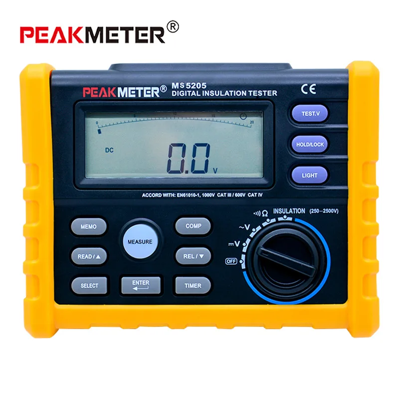 PEAKMETER MS5205 Высокоточный цифровой измеритель сопротивления изоляции тестер 250-2500V Мегаомметр Shake метр 0,01-100GΩ
PEAKMETER MS5205 Высокоточный цифровой измеритель сопротивления изоляции тестер 250-2500V Мегаомметр Shake метр 0,01-100GΩ