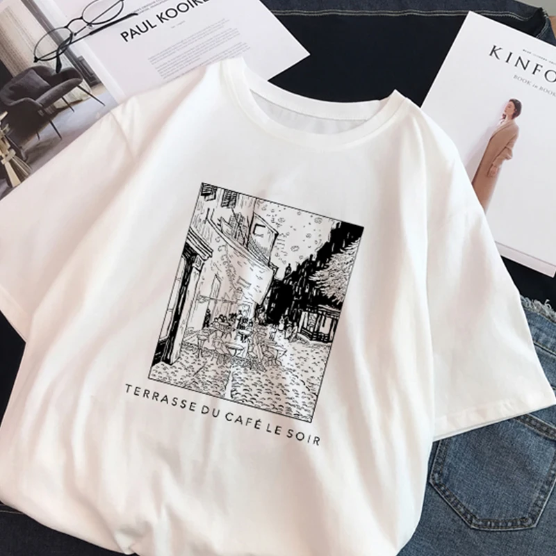 Harajuku fun black and white drawing Van Gogh printing short-sleeved T-shirt chic large size loose O-neck casual female T-shirt
Harajuku fun black and white drawing Van Gogh printing short-sleeved T-shirt chic large size loose O-neck casual female T-shirt