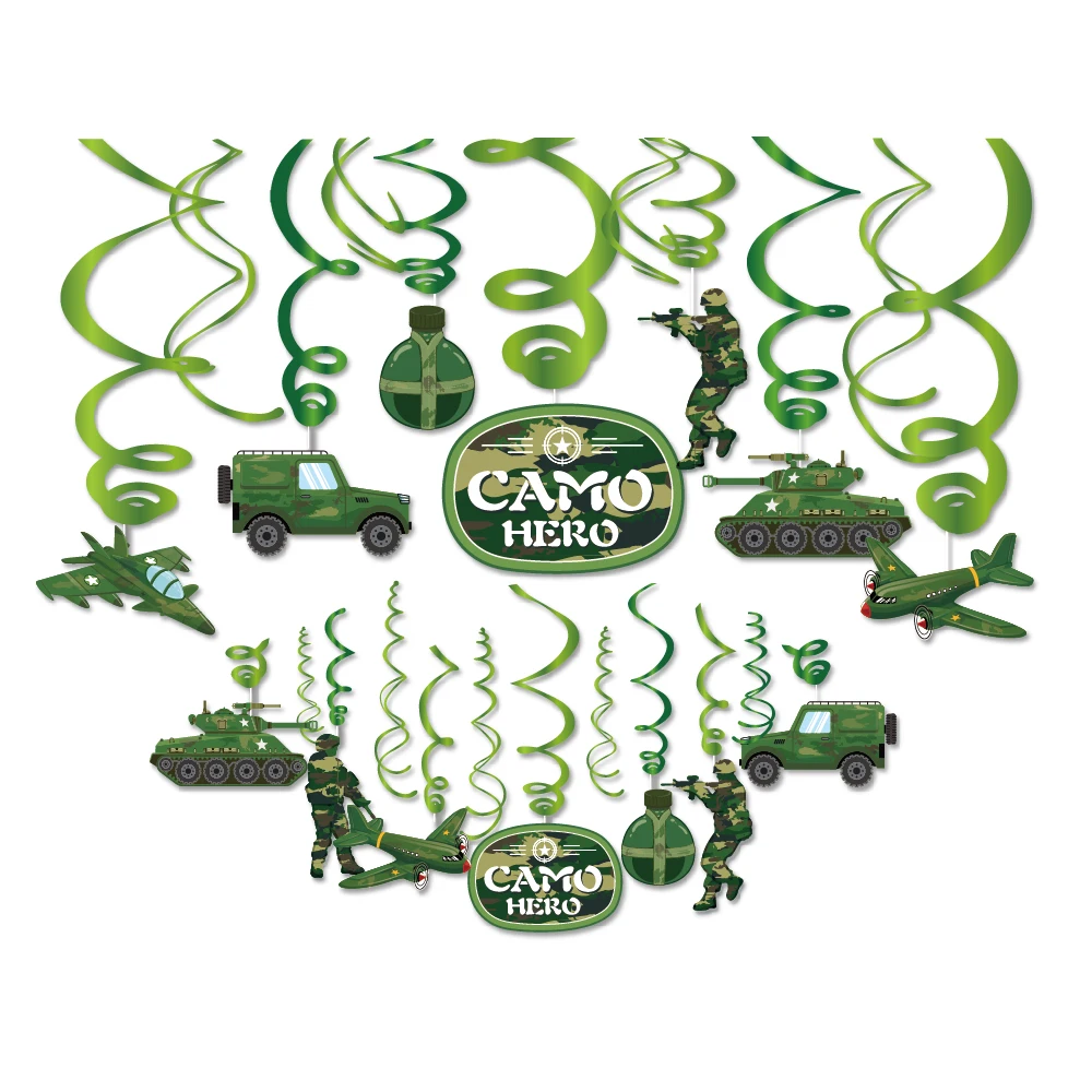 DIY Camouflage Chariot Ceiling Hanging Swirls Baby Shower PVC Cool Camo Hero Wall Spirals Boys Happy Birthday Party Decorations
DIY Camouflage Chariot Ceiling Hanging Swirls Baby Shower PVC Cool Camo Hero Wall Spirals Boys Happy Birthday Party Decorations