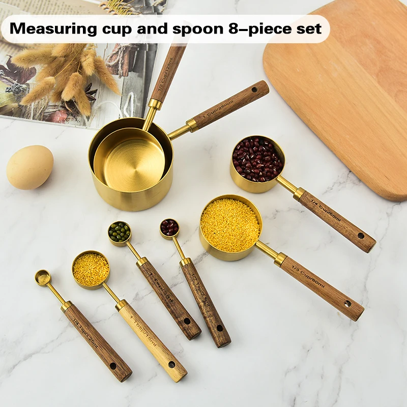 8 Piece Measuring Cups and Spoons Set Kitchen Supply Stainless Steel with Wood Handle for Dry and Liquid Ingredients BJStore
8 Piece Measuring Cups and Spoons Set Kitchen Supply Stainless Steel with Wood Handle for Dry and Liquid Ingredients BJStore