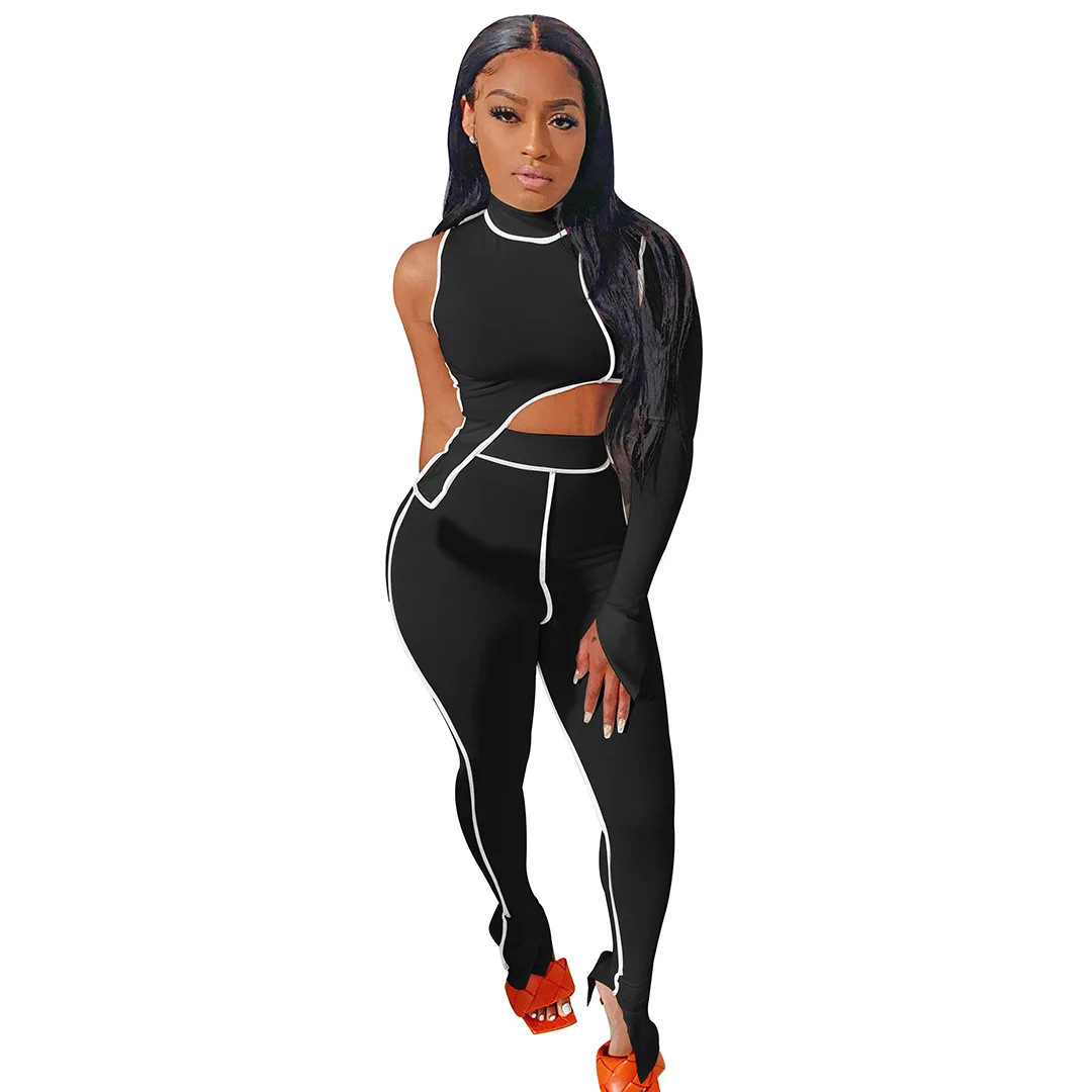 Elastic Hight Fitness Tracksuit Two Piece Set Women Asymmetry Single Long Sleeve Crop Top+split Hem Pencil Pant Streetwear Suit
Elastic Hight Fitness Tracksuit Two Piece Set Women Asymmetry Single Long Sleeve Crop Top+split Hem Pencil Pant Streetwear Suit
