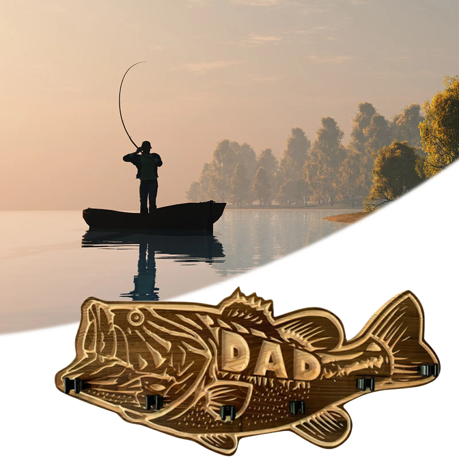 Wooden Largemouth Bass Fishing Rod Holder Wall Wood Crafts Ornaments Fish-shaped Wall Hanging Decorations #W 
Wooden Largemouth Bass Fishing Rod Holder Wall Wood Crafts Ornaments Fish-shaped Wall Hanging Decorations #W