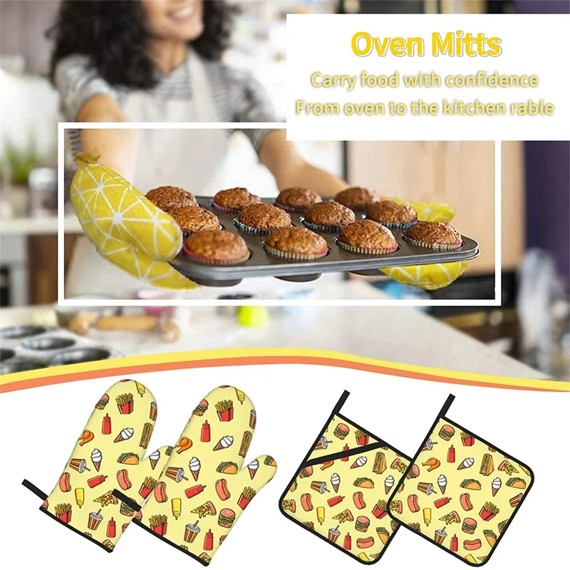 Oven glove and pot holder set heat-resistant 4-piece set, kitchen utensils non-slip insulating gloves for baking and cooking
Oven glove and pot holder set heat-resistant 4-piece set, kitchen utensils non-slip insulating gloves for baking and cooking