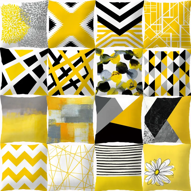 Желто-черный геометрический чехол для подушки декоративные дивана Цветочная