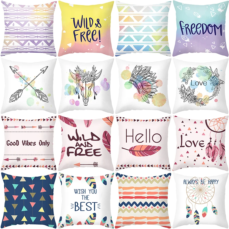 

Feather Dream Catcher Series Peach Skin Pillowcase Nordic Color Office Sofa Cushion Pillow Cushion Cover