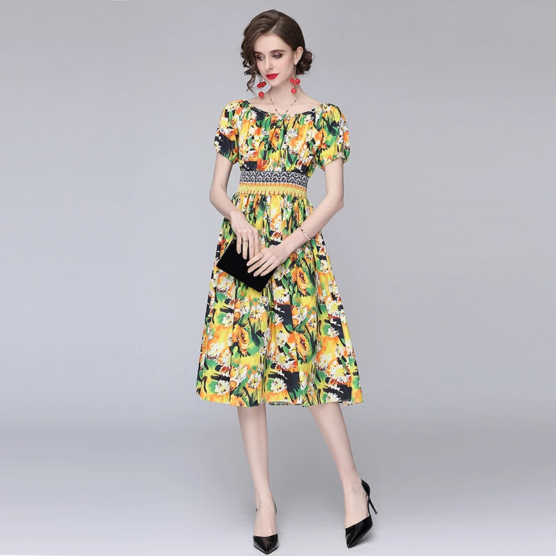 Puff Sleeve Slash Neck Midi Dress Summer Star Fashion Show New High-End Women's Clothing Fashion Slim Short Sleeve Floral Dress
Puff Sleeve Slash Neck Midi Dress Summer Star Fashion Show New High-End Women's Clothing Fashion Slim Short Sleeve Floral Dress