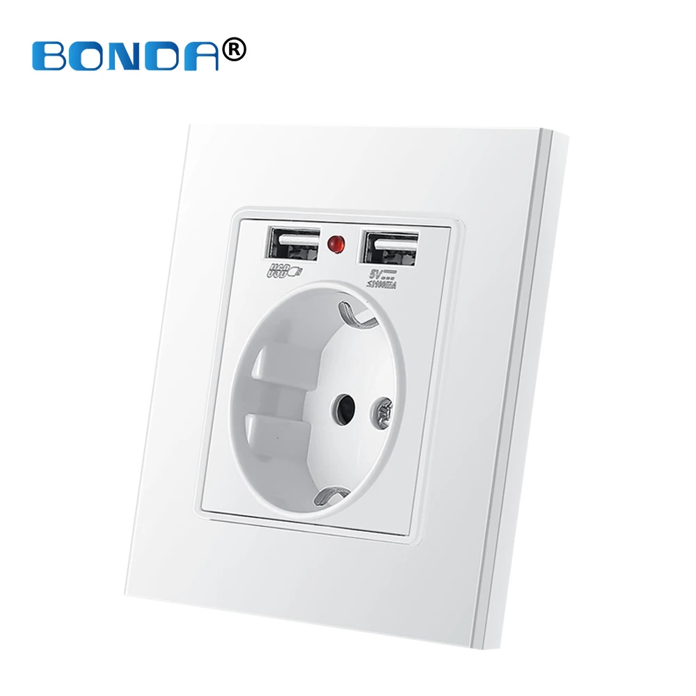 BONDA Electrical USB Wall Socket EU Standard Outlets with 2 USB 16A White Tempered Crystal Glass Panel Power Outlet 86cm*86cm
BONDA Electrical USB Wall Socket EU Standard Outlets with 2 USB 16A White Tempered Crystal Glass Panel Power Outlet 86cm*86cm