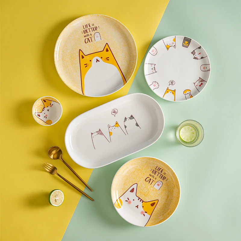 

Керамические обеденные тарелки с милым котом в японском стиле, столовая посуда для детей, блюдо для соуса, десерт, поднос для сервировки коф...