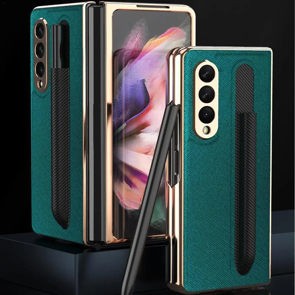 With Front Glass Pen Holder Slot Case For Samsung Galaxy Z Fold 3 Fold3 5G Case Ultra Thin Cross Pattern Leather Phone Cover
With Front Glass Pen Holder Slot Case For Samsung Galaxy Z Fold 3 Fold3 5G Case Ultra Thin Cross Pattern Leather Phone Cover