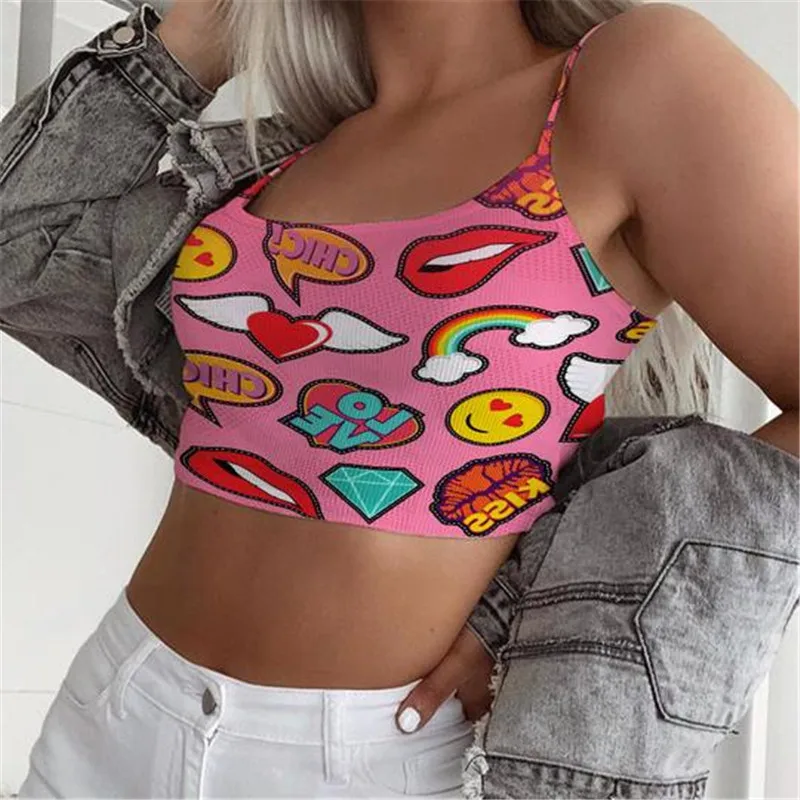 2020 Stylish Women Girls Sleeveless Strap Patter Letter Print Tank Vest Crop Tops Clubwear Bustiers Corsets Female Streetwear
2020 Stylish Women Girls Sleeveless Strap Patter Letter Print Tank Vest Crop Tops Clubwear Bustiers Corsets Female Streetwear