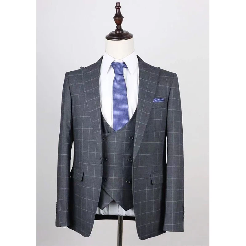 3 Piece Suit Men Classic Dark Grey Plaid Pierced collar Formal Prom Vintage Suit England Gentlemen men (Jackets Vest & Pants)
3 Piece Suit Men Classic Dark Grey Plaid Pierced collar Formal Prom Vintage Suit England Gentlemen men (Jackets Vest & Pants)