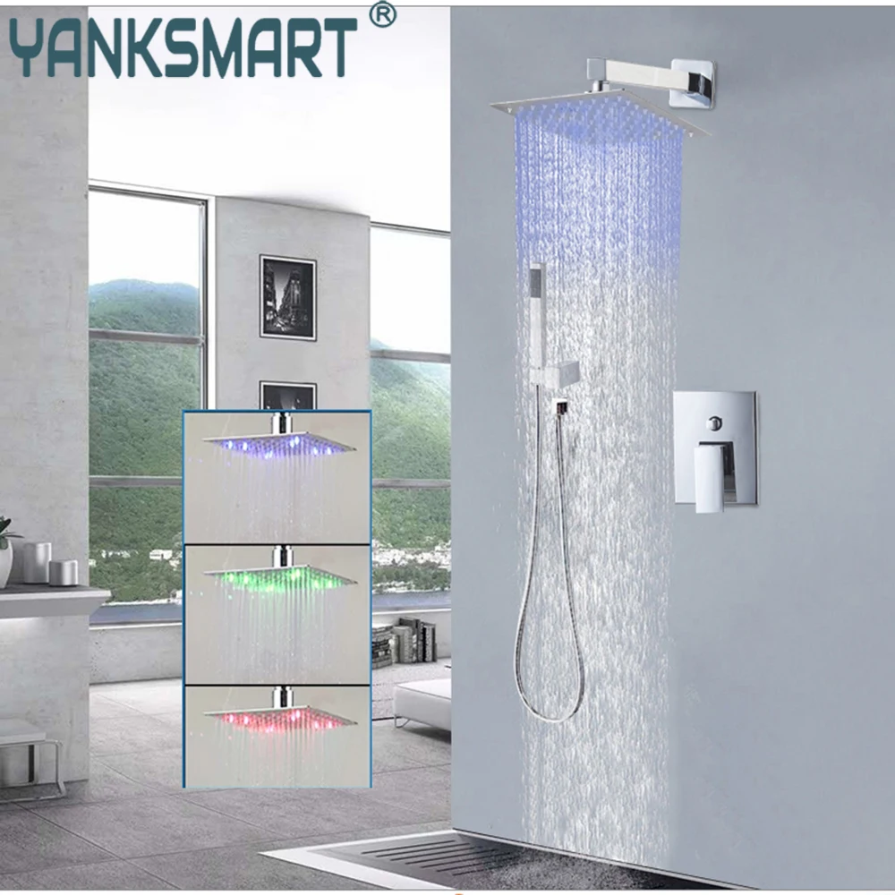 YANKSMART LED Chrome Concealed Wall Mounted Rainfall Bathroom Shower Faucet Set 8" 12" 16" Head With Swivel Tub Spout Mixer Tap
YANKSMART LED Chrome Concealed Wall Mounted Rainfall Bathroom Shower Faucet Set 8" 12" 16" Head With Swivel Tub Spout Mixer Tap