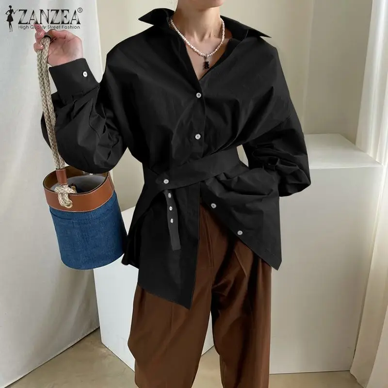 Свободная рубашка на пуговицах, топы с поясом, туника ZANZEA, осенняя модная блузка с отложным воротником и длинным рукавом, модные женские одн...
Свободная рубашка на пуговицах, топы с поясом, туника ZANZEA, осенняя модная блузка с отложным воротником и длинным рукавом, модные женские одн...