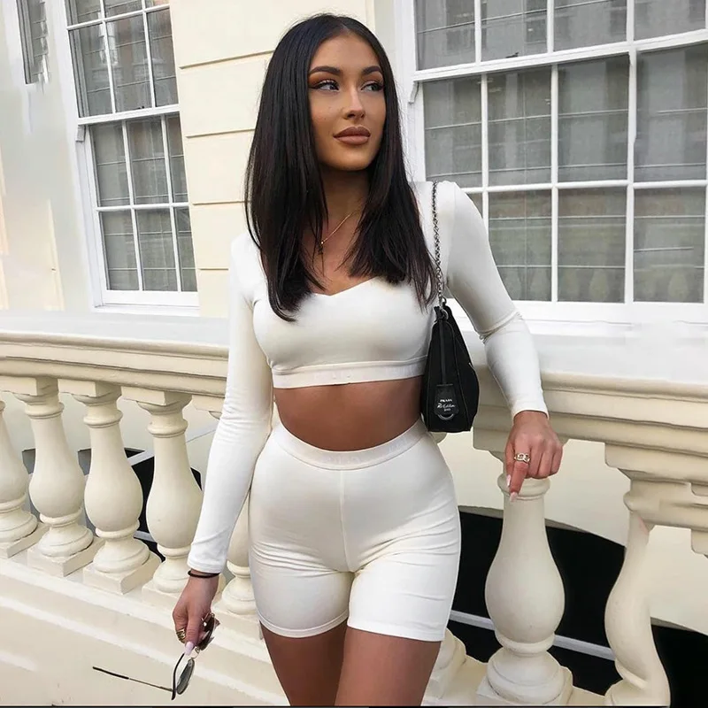 2020 Fashion Two Piece Set Women Sports Tracksuit Sexy Long Sleeve Slim T-shirt Crop Tops+Shorts Leggings Pants Summer 2 Piece
2020 Fashion Two Piece Set Women Sports Tracksuit Sexy Long Sleeve Slim T-shirt Crop Tops+Shorts Leggings Pants Summer 2 Piece