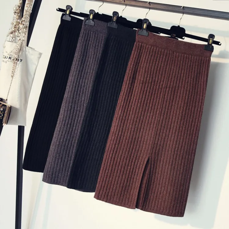 Autumn Winter Women's New High-waisted Long Skirts Female Thicken Warm Split Skirts Ladies Solid Color Knitted Skirts W82 
Autumn Winter Women's New High-waisted Long Skirts Female Thicken Warm Split Skirts Ladies Solid Color Knitted Skirts W82