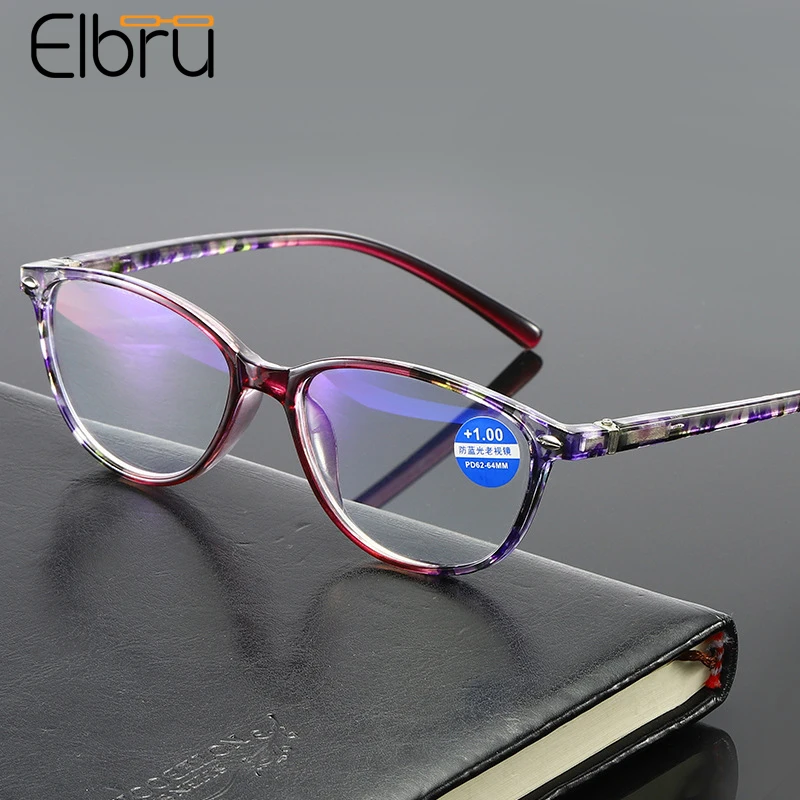 

Elbru Anti-blue Light High Definition Reading Glasses Men Women Vintage Floral Frame Presbyopic Eyeglasses Diopters +1.0 to+4.0