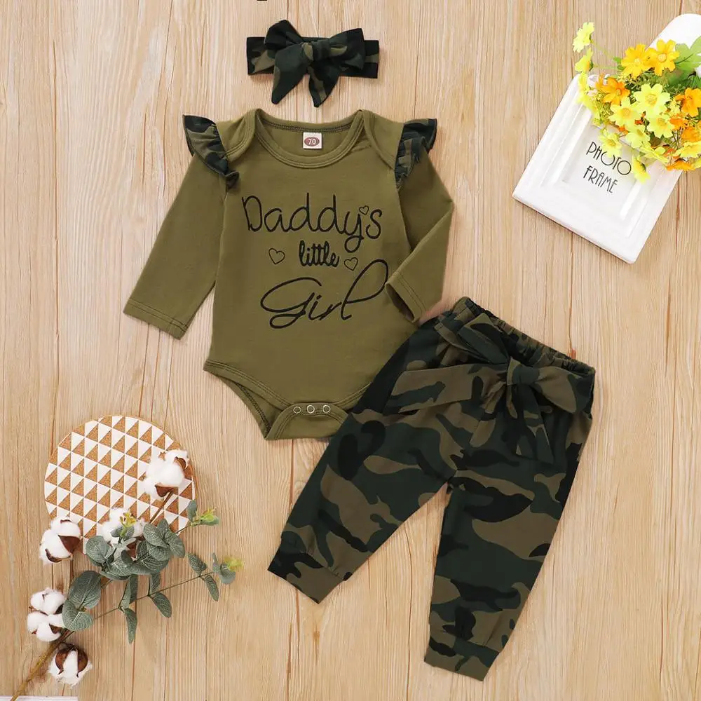 Newborn Baby Girl Clothes 0-18 Months Daddy's Little Girl Floral Leopard Camflage Pants Letter Print Rompers Outfits for Babies
Newborn Baby Girl Clothes 0-18 Months Daddy's Little Girl Floral Leopard Camflage Pants Letter Print Rompers Outfits for Babies