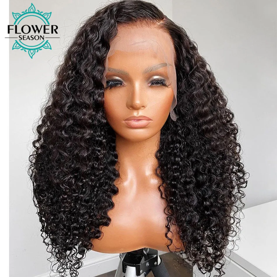 

Curly Human Hair Wigs Glueless 13x6 HD Lace Front Wig Curly 180Density Remy Indian Transparent lace Preplucked FlowerSeason