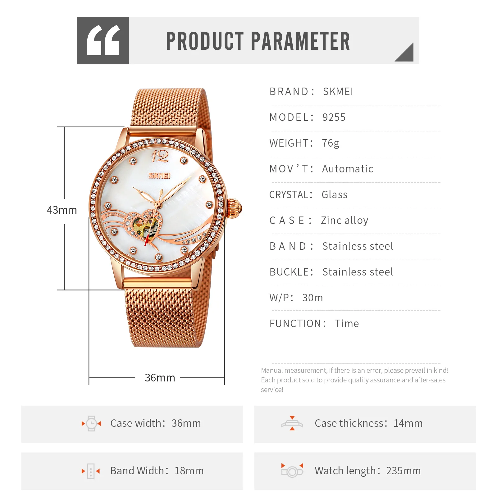 SKMEI Automatic Mechanical Watch For Women Top brands Luxury 3Bar Waterproof Female Ladies Wristwatches Relogio Feminino 9255
SKMEI Automatic Mechanical Watch For Women Top brands Luxury 3Bar Waterproof Female Ladies Wristwatches Relogio Feminino 9255