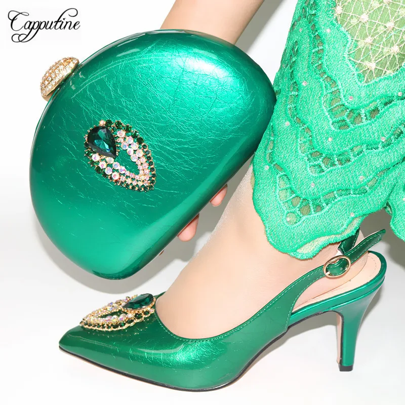 Fashion Green Women Pointed Toe Shoes And Purse Bag Sets Autumn Thin High Heels Pumps With Clutch Handbag CR892 Height 9.3cm
Fashion Green Women Pointed Toe Shoes And Purse Bag Sets Autumn Thin High Heels Pumps With Clutch Handbag CR892 Height 9.3cm