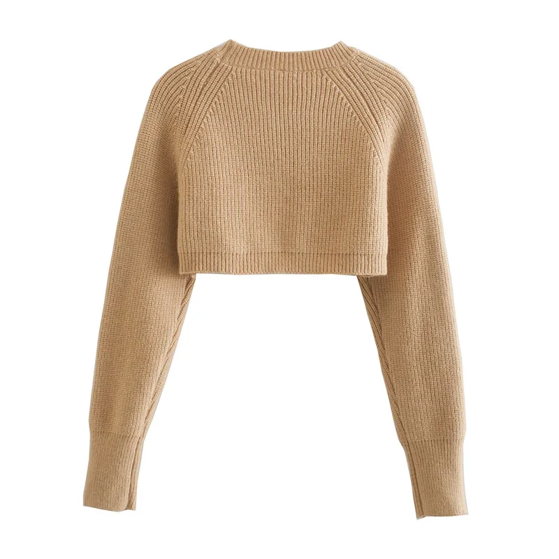 Spring and autumn women's casual solid color round neck long sleeve short sweater
Spring and autumn women's casual solid color round neck long sleeve short sweater