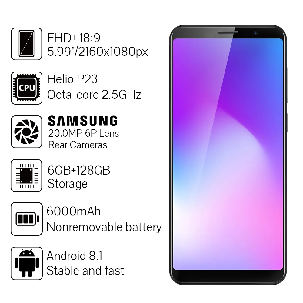 In Stock Cubot Power 6GB 128GB Android 8.1 MT6763T(Helio P23) Octa Core 5.99'' FHD+ 6000mAh Smartphone 16.0MP+8MP Celular 4G LTE |
