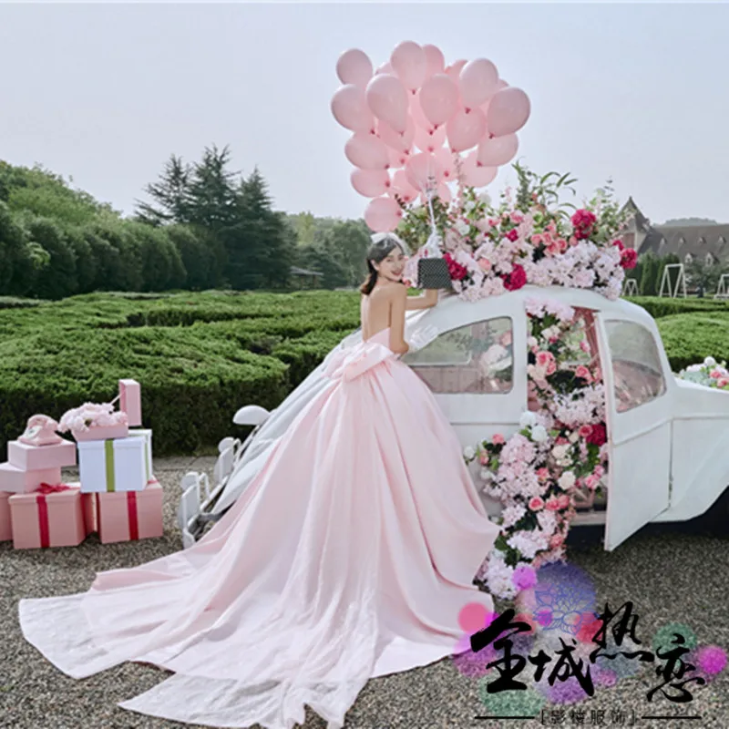 New Pink Princess Wedding Dresses Sleeveless Strapless Bride Dress A-Line Wedding Gowns With Big Bow Cheap
New Pink Princess Wedding Dresses Sleeveless Strapless Bride Dress A-Line Wedding Gowns With Big Bow Cheap