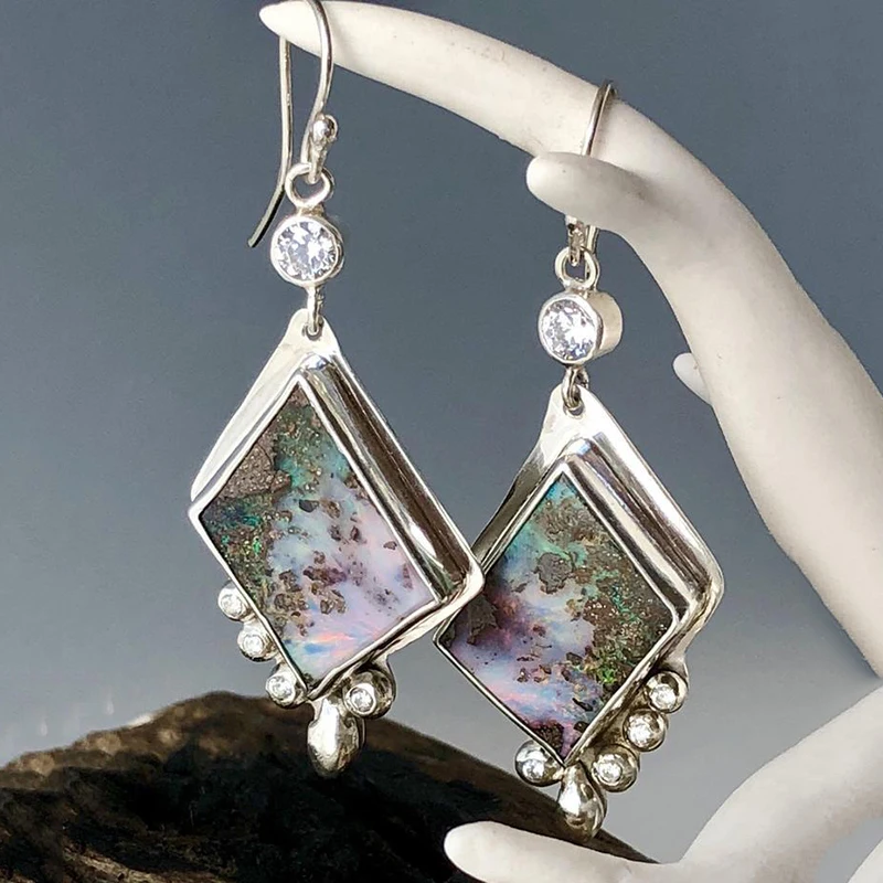 New Creative Mystic Multicolor Opal and White Zirconia Pendants Geometric Earrings For Women Wedding Vintage Fashion Jewelry
New Creative Mystic Multicolor Opal and White Zirconia Pendants Geometric Earrings For Women Wedding Vintage Fashion Jewelry