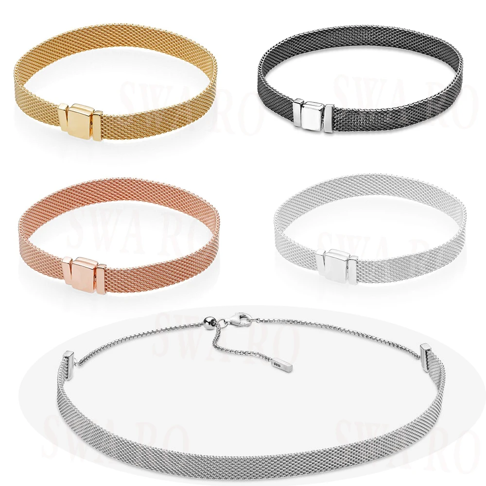 New Silver Mesh Necklace Rose Gold Reflective Bracelet 925 Diy Charm Clip Original Women's Jewelry Exquisite Gift
New Silver Mesh Necklace Rose Gold Reflective Bracelet 925 Diy Charm Clip Original Women's Jewelry Exquisite Gift