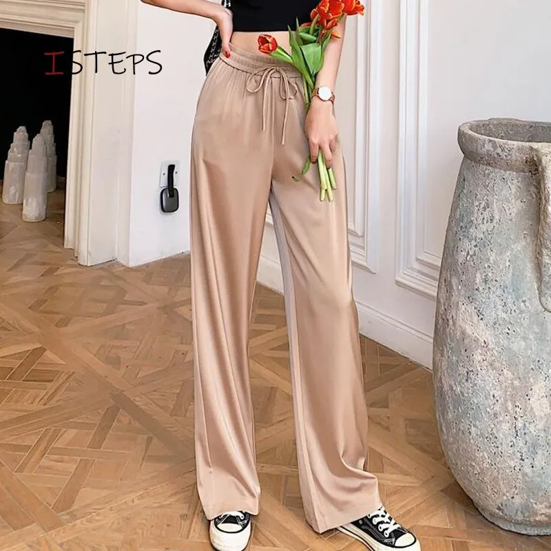 Fake Silky Women Wide Leg Pants Elastic High Waisted Female Loose Fashion Baggy Trousers White Red Black Ladies Casual Pants
Fake Silky Women Wide Leg Pants Elastic High Waisted Female Loose Fashion Baggy Trousers White Red Black Ladies Casual Pants