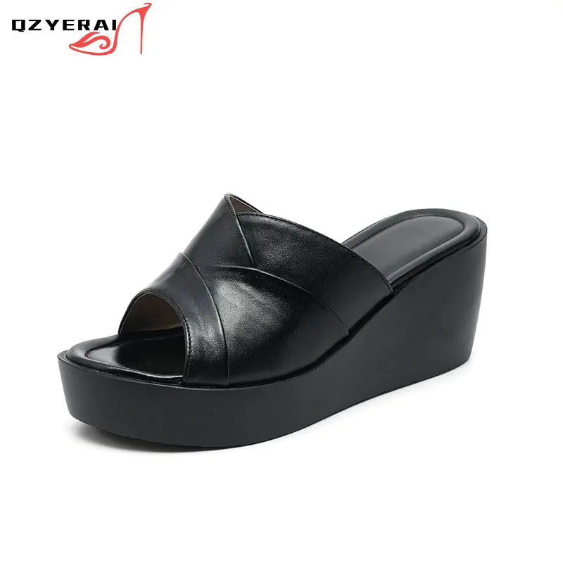 2021 European Summer Fashion Genuine Leather Women Slippers Black White 100% Cowhide Fish's Mouth Wedge Shoes Sandals
2021 European Summer Fashion Genuine Leather Women Slippers Black White 100% Cowhide Fish's Mouth Wedge Shoes Sandals