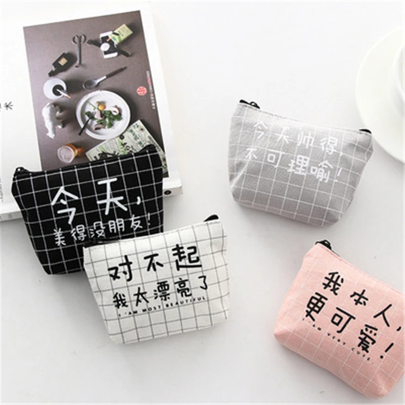 DL Funny text zero purse Japanese and Korean canvas receiving bag creative small fresh Wallet Bag Letters Zipper 
DL Funny text zero purse Japanese and Korean canvas receiving bag creative small fresh Wallet Bag Letters Zipper