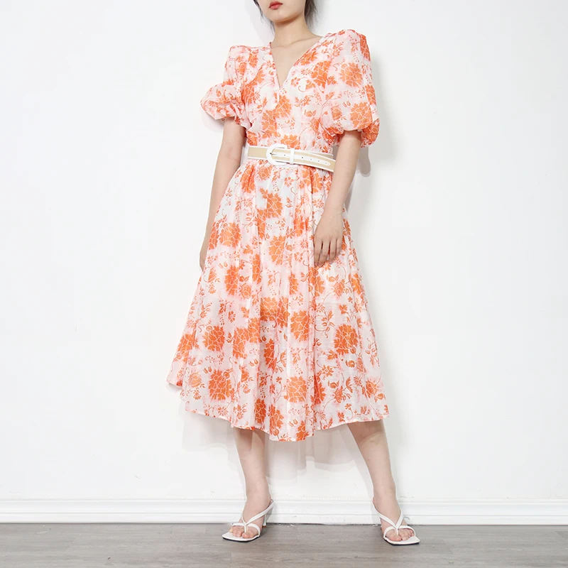 TWOTWINSTYLE Print Patchwork Sashes Dress For Women V Neck Puff Sleeve High Waist Pink Midi Dresses Female Fashion New Clothing
TWOTWINSTYLE Print Patchwork Sashes Dress For Women V Neck Puff Sleeve High Waist Pink Midi Dresses Female Fashion New Clothing