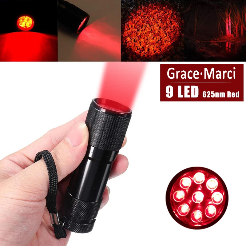 В продаже мини карманный 9 светодиодный красный флэш-светильник Redsight 625nm 3 Вт