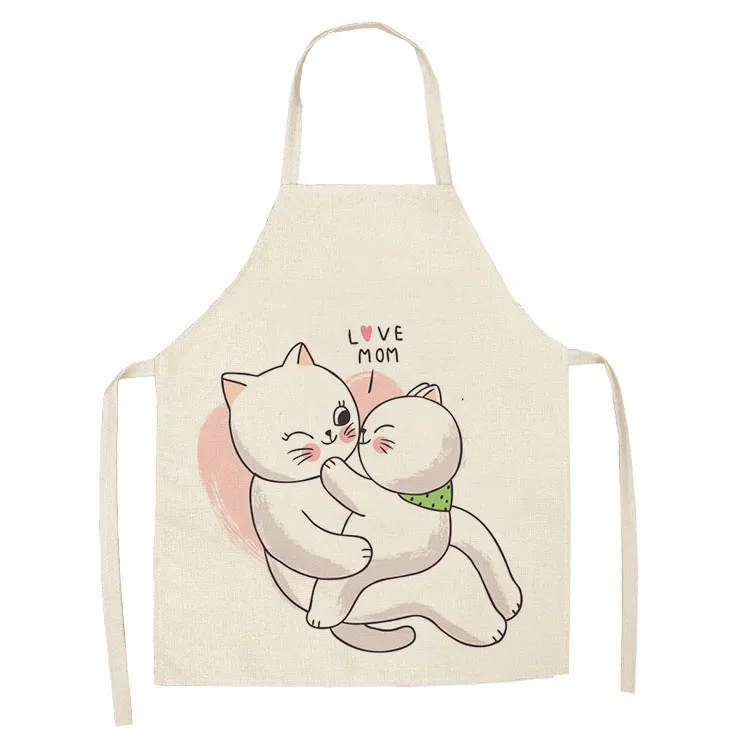 1 шт. льняные нарисованные вручную милые Кухонные фартуки с принтом кошки