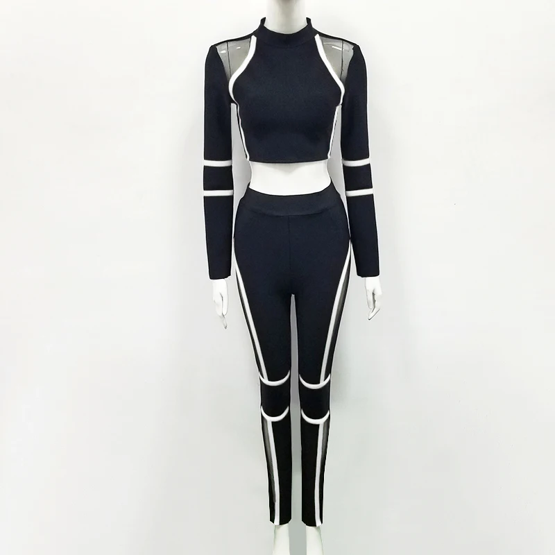 2019 New Autumn Women's Bandage Stripe Club Set Vestidos Black Top and Pants Two-Piece Fashion Celebrity Party Set
2019 New Autumn Women's Bandage Stripe Club Set Vestidos Black Top and Pants Two-Piece Fashion Celebrity Party Set