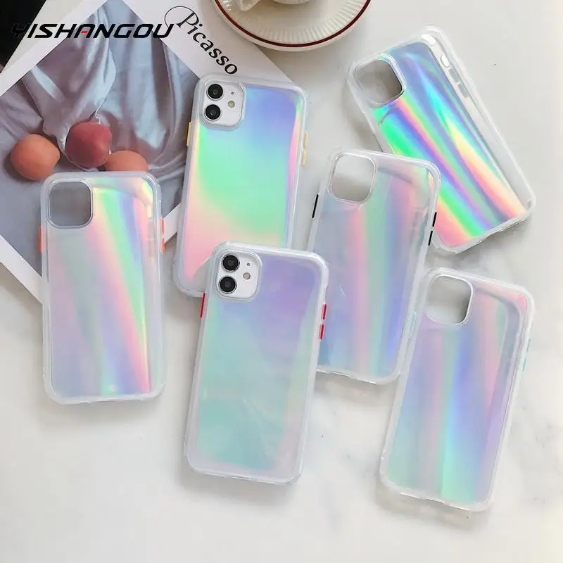 Фото Блестящий лазерный Мягкий силиконовый чехол для iPhone 11 Pro Max SE 2 2020 прозрачный 6 7 8 Plus
