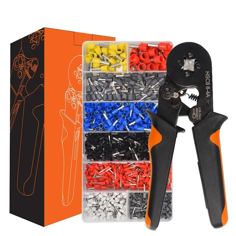 HSC8 6-4A ferrule Crimping Pliers 0.25-10MM² wire crimper tool Wire Stripper Hand Ferrule Crimp set Plier KIT With1200 Terminals
HSC8 6-4A ferrule Crimping Pliers 0.25-10MM² wire crimper tool Wire Stripper Hand Ferrule Crimp set Plier KIT With1200 Terminals