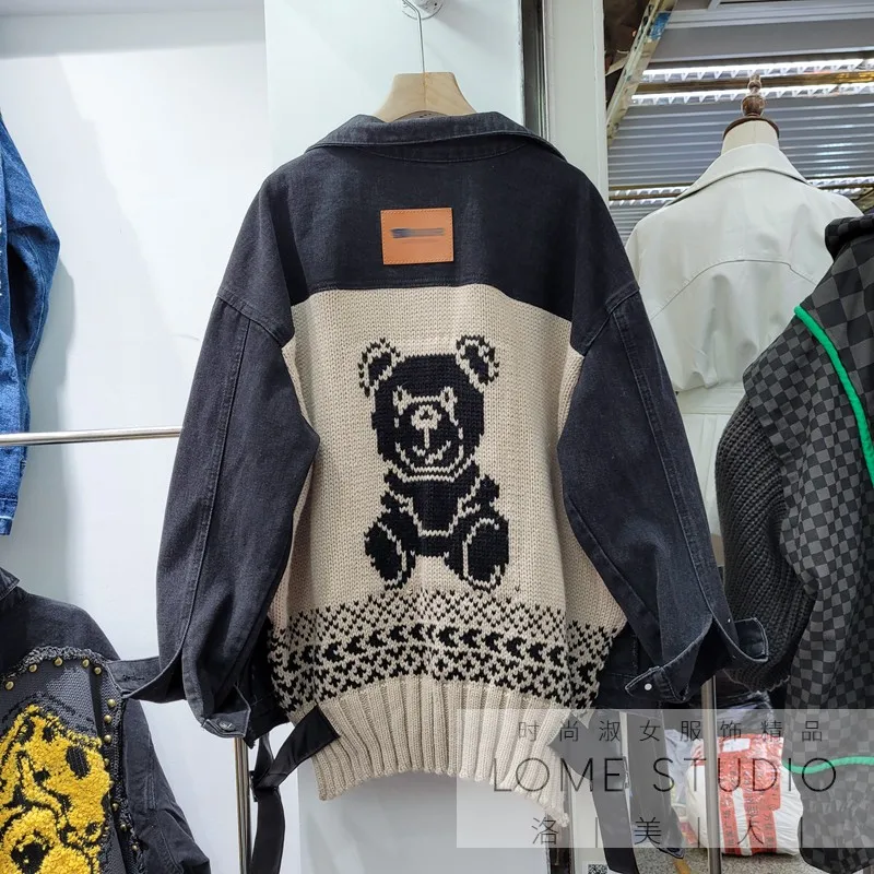 Knit Stitching Denim Jacket Women 2021 New Spring Autumn Clothes Korea-style Turn Down Collar Long Sleeve Black Jean Coat Loose
Knit Stitching Denim Jacket Women 2021 New Spring Autumn Clothes Korea-style Turn Down Collar Long Sleeve Black Jean Coat Loose