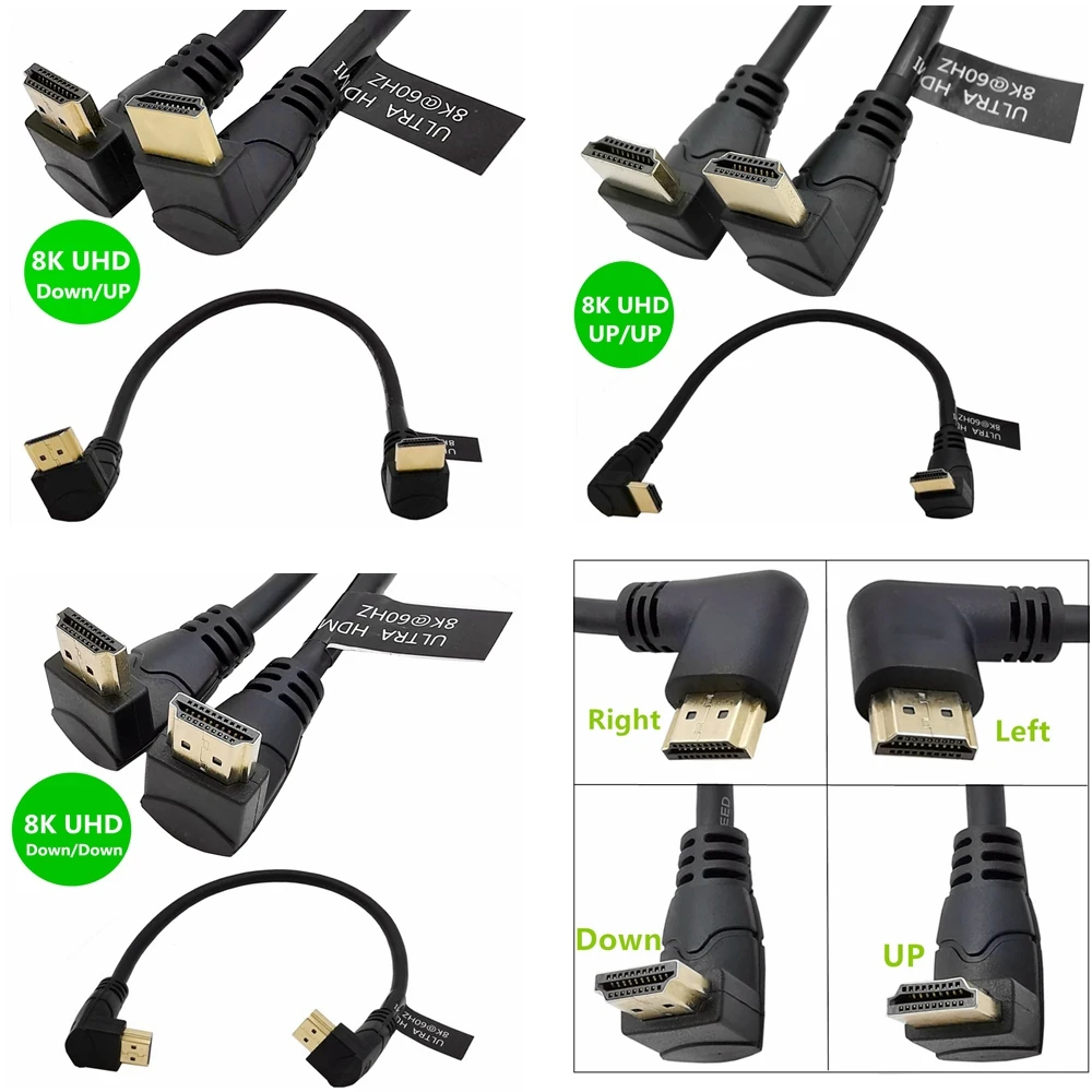 8K HDMI 2.1 Cable UP & Down 90 Degree Elbow Angle HDMI to HDMI Cable 8K@ 60HZ for TV PC Projector PS3 PS4 Laptop 0.3M 0.6M 1.8M 
8K HDMI 2.1 Cable UP & Down 90 Degree Elbow Angle HDMI to HDMI Cable 8K@ 60HZ for TV PC Projector PS3 PS4 Laptop 0.3M 0.6M 1.8M