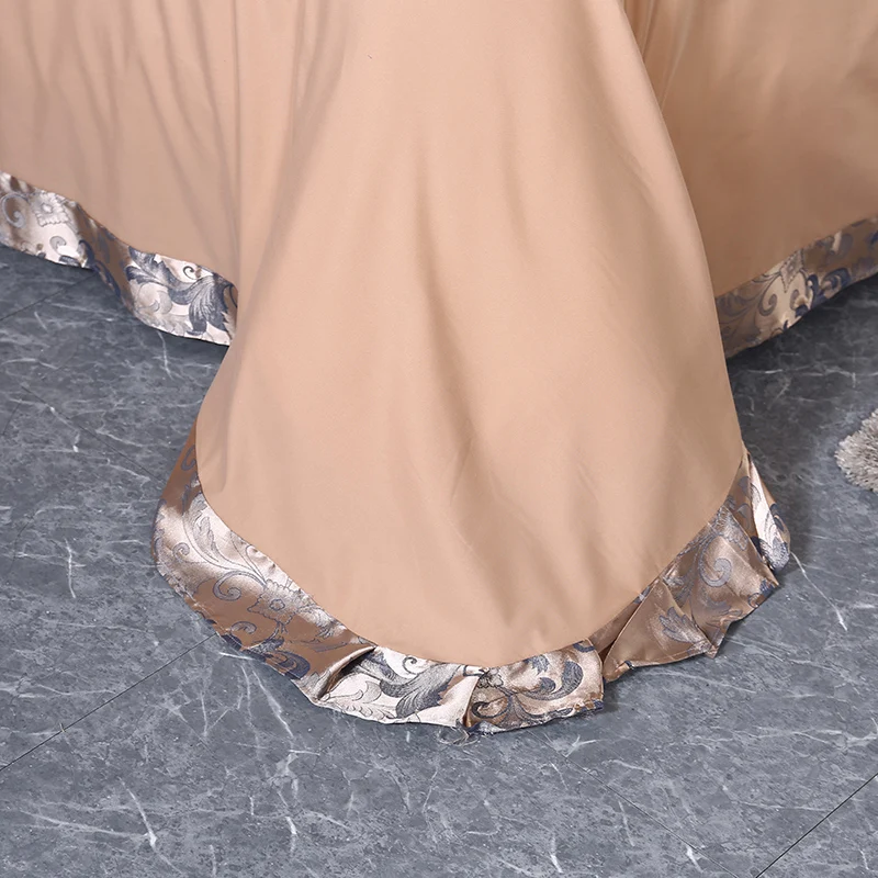 4 Pieces Silver Brown Luxury Satin Cotton Lace Bedding sets Double Queen King size bedding duvet cover bed sheet set Pillowcases
4 Pieces Silver Brown Luxury Satin Cotton Lace Bedding sets Double Queen King size bedding duvet cover bed sheet set Pillowcases