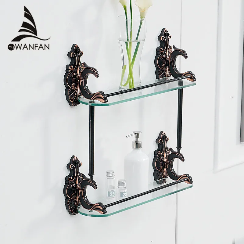 WANFAN Double Tempered Glass Shelf With Towel Bar WF-88815 Wall Mount Storage Holder Rack Brass Black Bathroom Shelves
WANFAN Double Tempered Glass Shelf With Towel Bar WF-88815 Wall Mount Storage Holder Rack Brass Black Bathroom Shelves