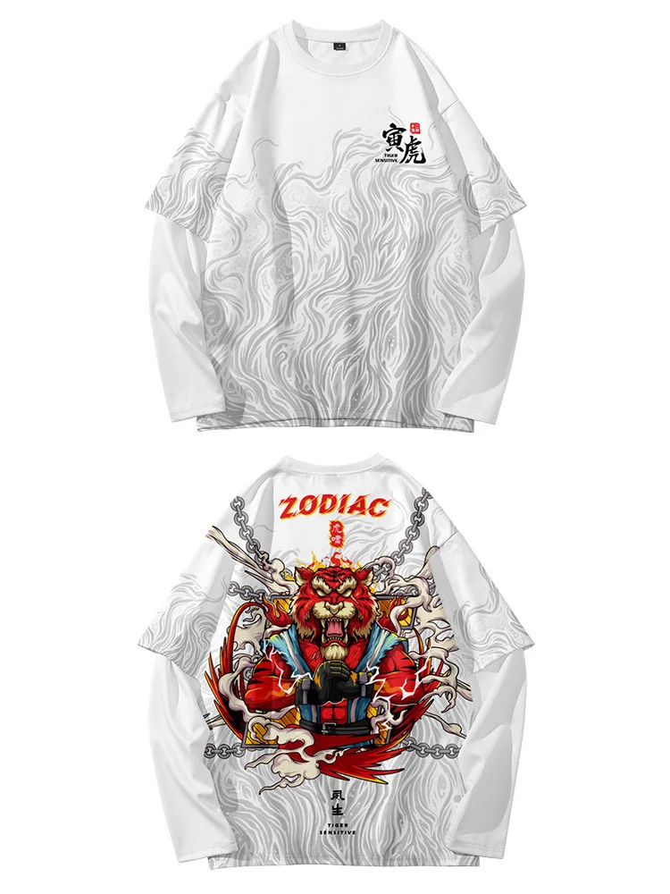 2021 Men Hip Hop Long-sleeved White Tiger Print T-shirt Loose Fake Two-piece T Shirt Streetwear 
2021 Men Hip Hop Long-sleeved White Tiger Print T-shirt Loose Fake Two-piece T Shirt Streetwear