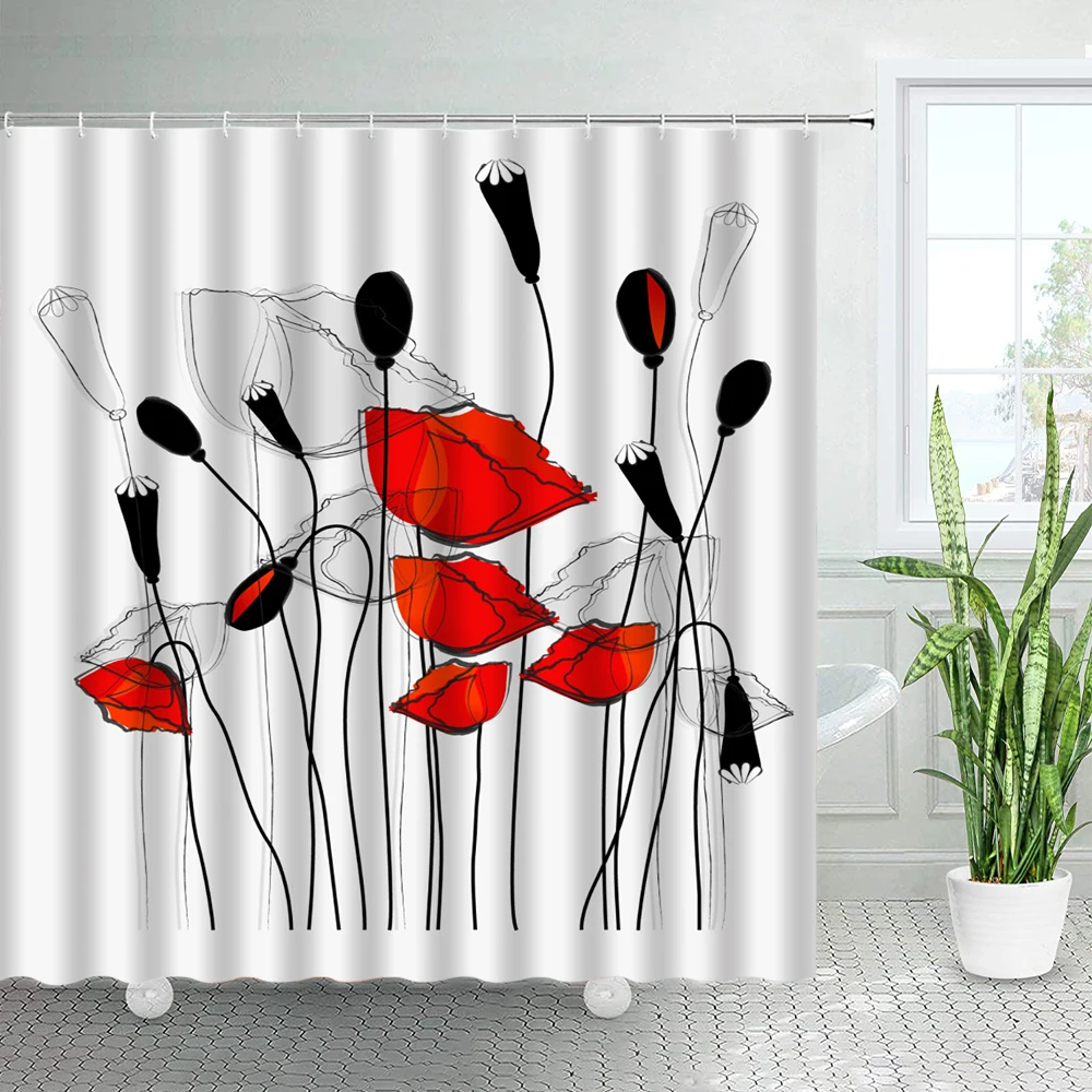 Hand Painted Poppy Flowers Shower Curtains Set Red Floral Black White Simple Art Nordic Decor Bathroom Fabric Bath Curtain Hooks
Hand Painted Poppy Flowers Shower Curtains Set Red Floral Black White Simple Art Nordic Decor Bathroom Fabric Bath Curtain Hooks