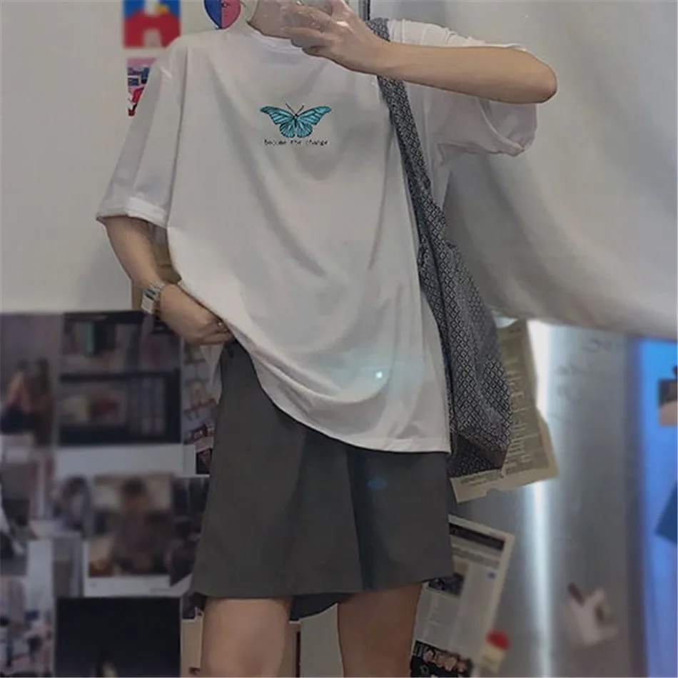 Long T-shirts Women Punk Butterfly-print Female Camisetas Summer Mujer Outerwear O-neck Cozy Baggy Short Sleeve Tops
Long T-shirts Women Punk Butterfly-print Female Camisetas Summer Mujer Outerwear O-neck Cozy Baggy Short Sleeve Tops