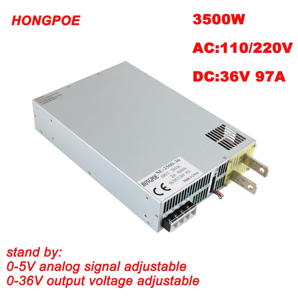 

3500W 36V Power Supply 0-36V Adjustable Power 36VDC AC-DC 0-5V Analog Signal Control SE-3500-36 Power Transformer 36V 31.5A